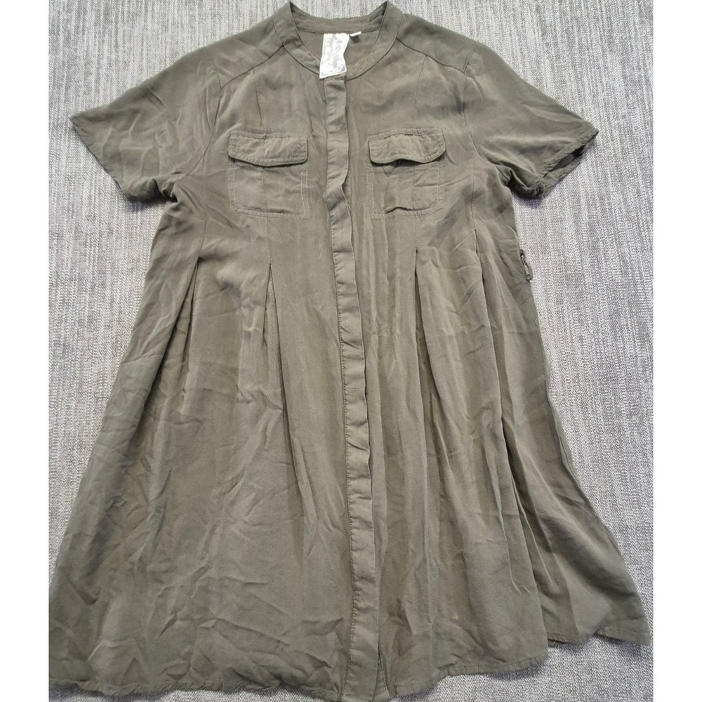 Anthropologie Sadie & Sage olive green shirt dress SM button front mini pockets